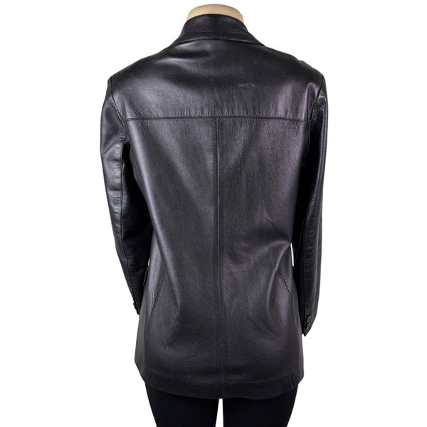 Versari Womens Black Leather Blazer Jacket Made In Italy Size 42