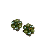 Vintage Womens Green & Gold Tone Beaded 3-Strand Necklace & Clip-On Earrings