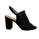 Halogen Women’s Black Suede Cutout Slingback Chunky Heel Sandals Size 10M