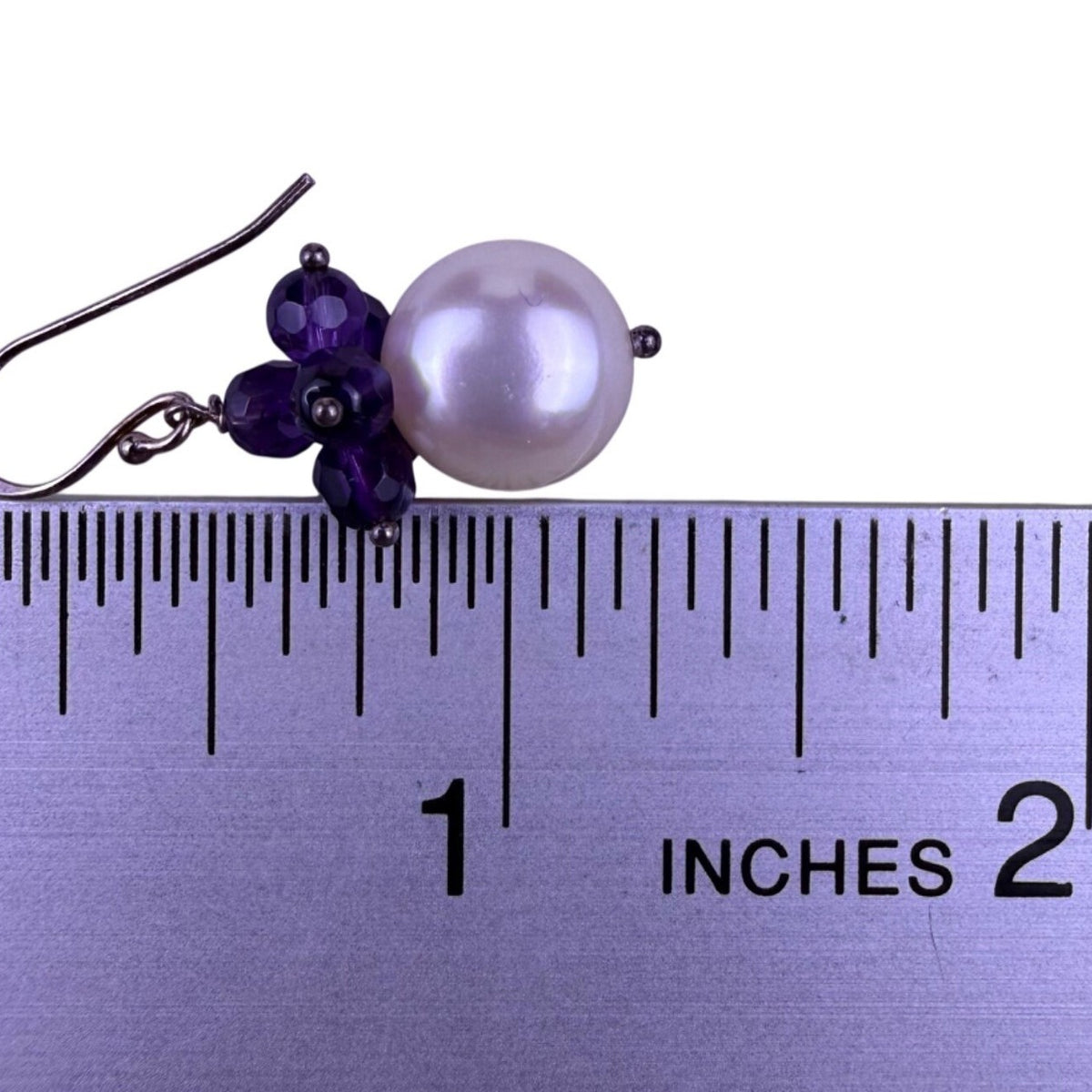 Cultured Pearl & Amethyst Womens Sterling Silver Dangle Earrings 925 