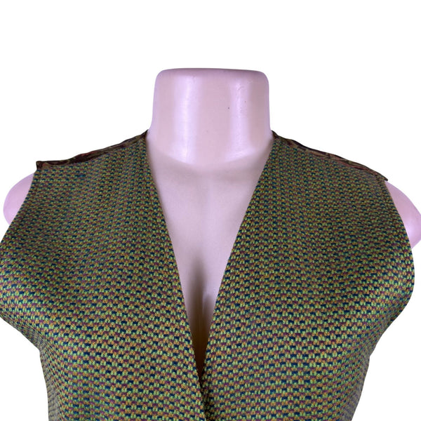 Womens Green Wool Paisley-Back Vest 100% Wool & Acetate Made In Italy Size 36
