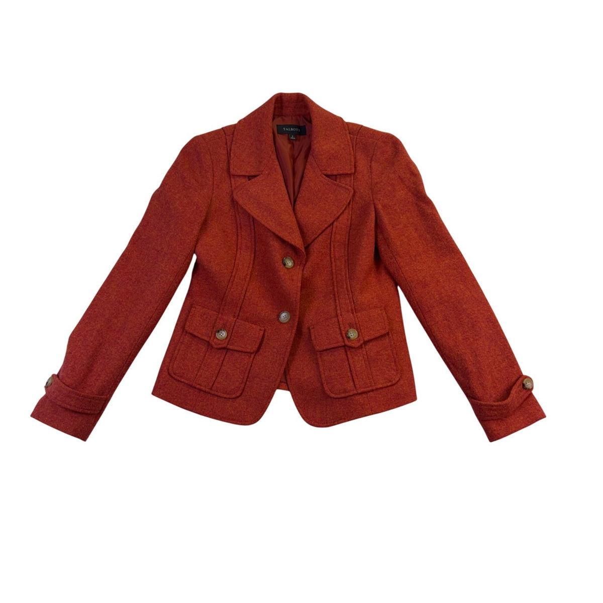 Talbots Women Orange Wool Blend Tailored Blazer Jacket Button Front Size 2