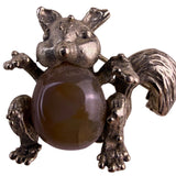 Vintage Silver Tone Animal Brooch Jelly Belly Stone Squirrel Retro Pin Jewelry