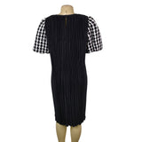 Ann Hobbs For Cattiva Womens Black Pleated Dress W/ Puff Sleeves Checked Sz M