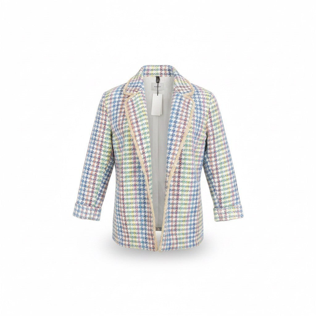 Lory Womens Pastel Houndstooth Open Front Blazer Jacket Size L