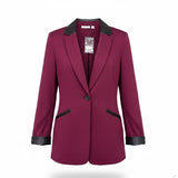 Susan Graver Womens Burgundy Rayon Blend Blazer With Faux Leather Trim Size 14
