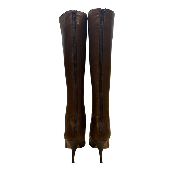 Brian Atwood Women’s Brown Leather Knee-High Stiletto Boots Size 38