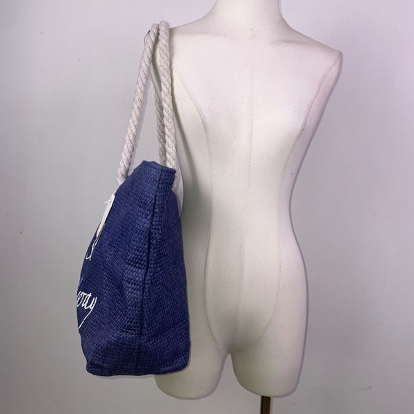 Southwest Rope Handle Navy Come Sail Away Seahorse Print Beach Tote Bag