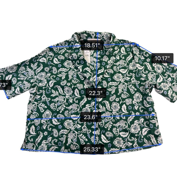 Loft Womens Green Floral Lyocell Short-Sleeve Button-Up Shirt Size XL