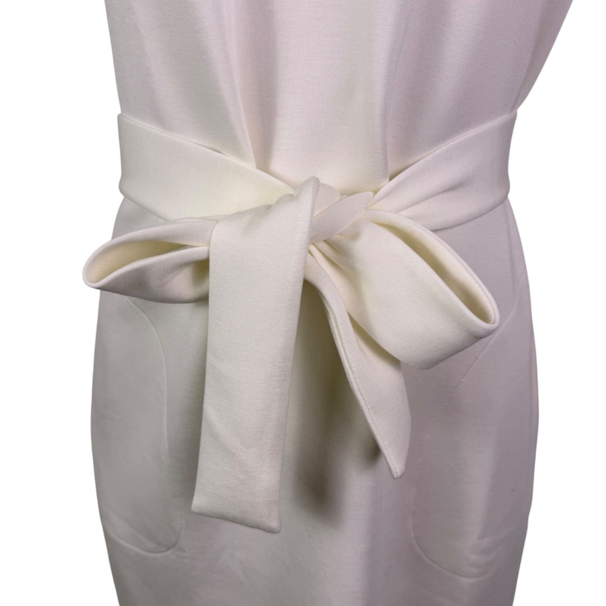 Spanx Women White Sleeveless Belted Midi Dress AirEssentials Pockets Size M