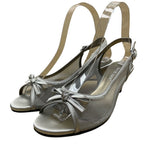 David Tate Women’s Silver Satin Slingback Bow Accent Peep-Toe Heels Size 6.5M