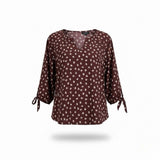 Papermoon Womens Brown Polyester Floral Print Blouse With Tie Sleeves Size XXL
