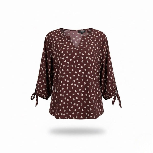 Papermoon Womens Brown Polyester Floral Print Blouse With Tie Sleeves Size XXL
