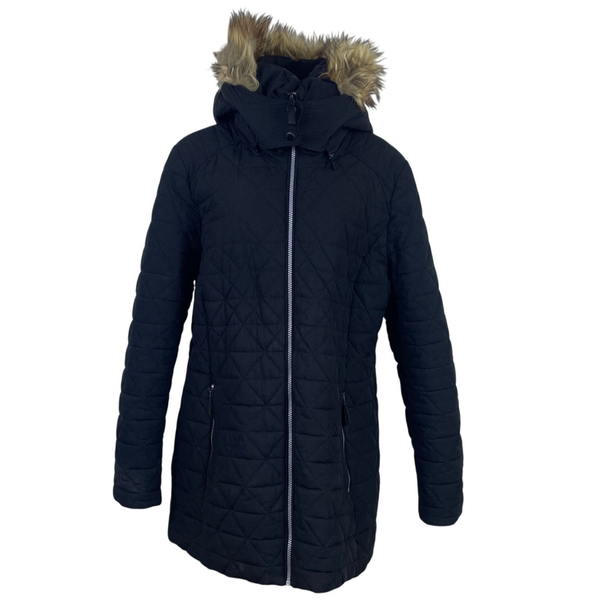 Marc New York Womens Black Quilted Hooded Coat Faux Fur Trim DownPockets Sz XL