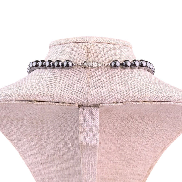 Handmade Womens Black Glass Beaded Necklace Silver-Tone Clasp Unique Jewelry