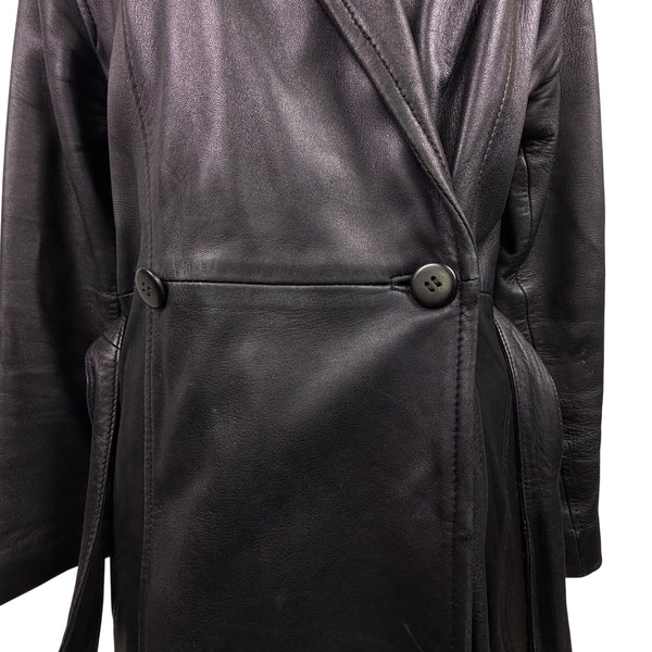 Trucker Women’s Black Leather Jacket Belted Wrap Style Size Medium