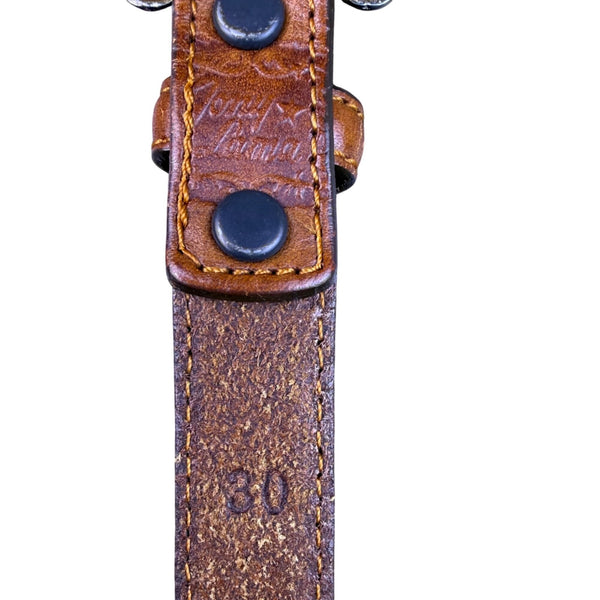 Tony Lama Tan Leather Western Belt With Silver Buckle Embossed Floral Sz 30