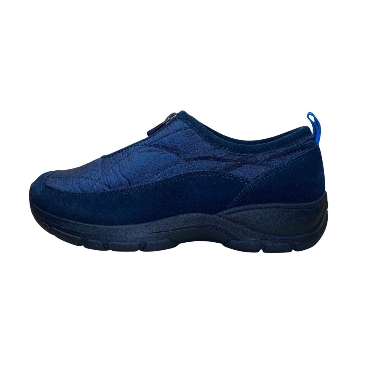 Lands End Women’s Navy Blue Suede & Quilted Nylon Slip-On Shoes Size 8.5D