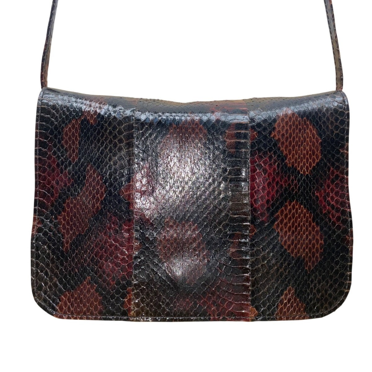 Vintage Bloomingdales 80’s Women’s Black/Brown Leather Snake Print Shoulder Bag