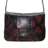 Vintage Bloomingdales 80’s Women’s Black/Brown Leather Snake Print Shoulder Bag