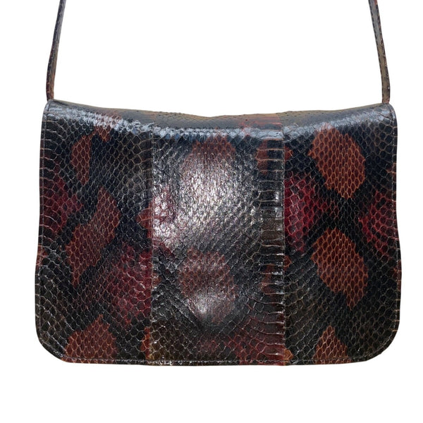 Vintage Bloomingdales 80’s Women’s Black/Brown Leather Snake Print Shoulder Bag