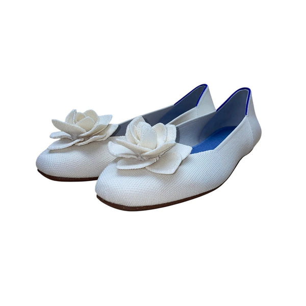Rothys Women’s White With Flower Detail Slip-On Ballet Flats Size W11.5