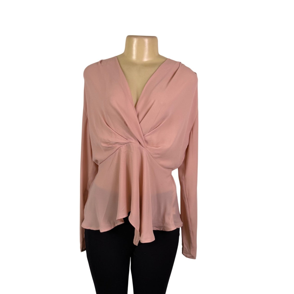 Fashion Nova Womens Pink Long-Sleeve Blouse Draped Front Flowy Hem Sz L