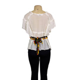 Zac & Rachel Womens White Tassel-Trim Ruffle Blouse  Bohemian Chic Size S