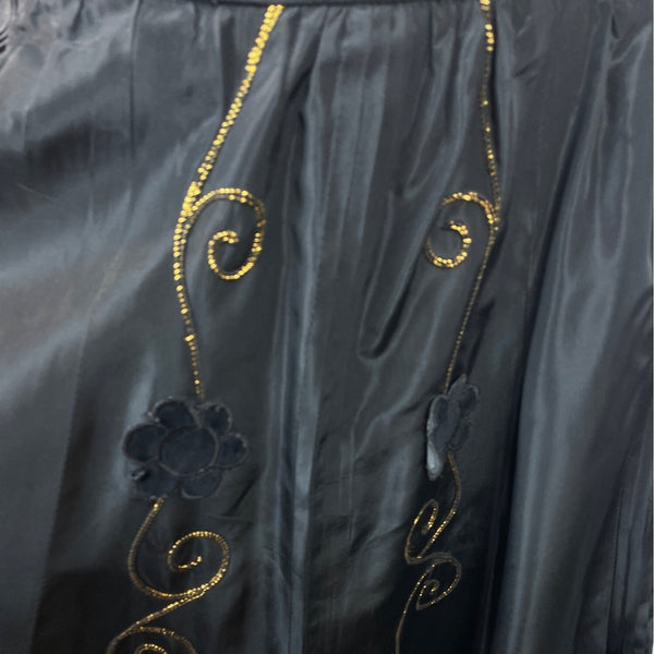 Vintage 80''s Miss Féraud Women's Black  With Embroidered Floral Art Long Skirt