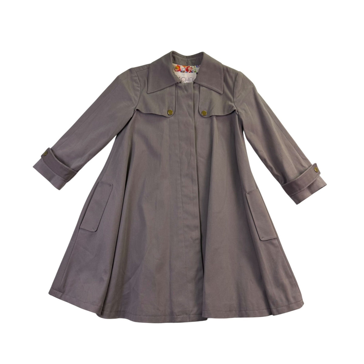 Rachel Roy Womens Grey Flared Trench Coat With Floral Lining Size XS