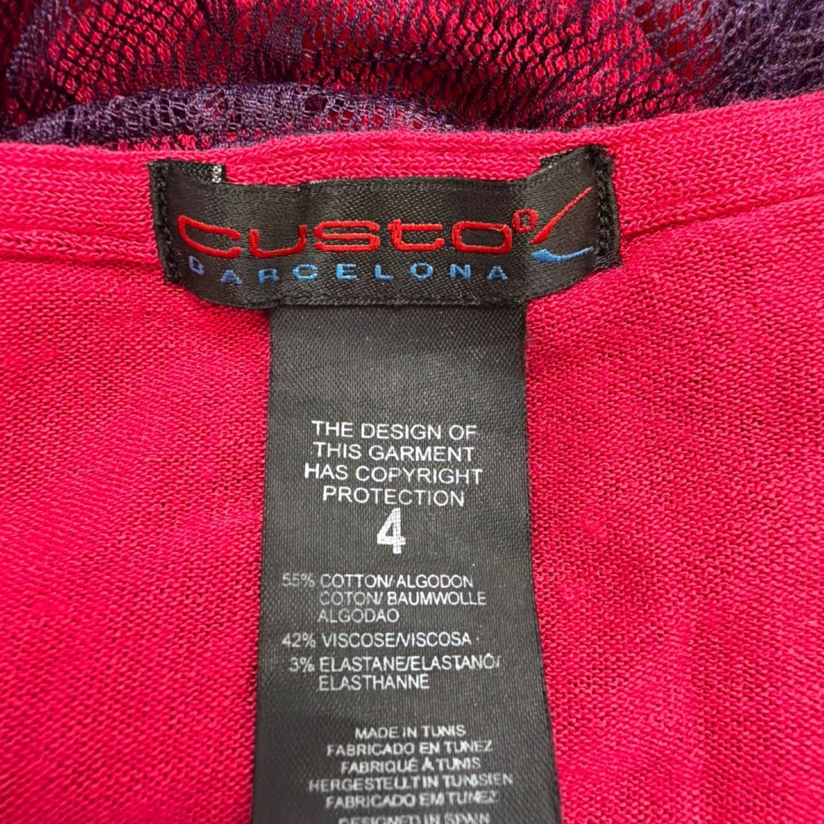 Custo Barcelona Womens Red & Purple Mesh Lace Fitted Ruched Dress Size 4