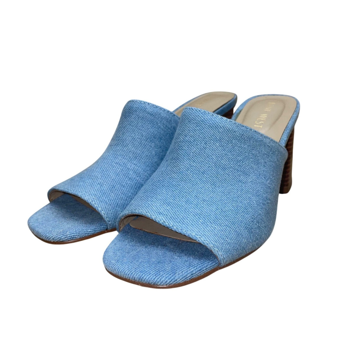 Nine West Women’s Blue Denim Open-Toe Wylow 7 Block Heel Mules Size 7M