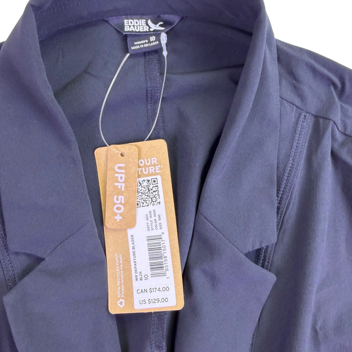 Eddie Bauer Womens Black Blazer UPF 50+ Lightweight Size 10