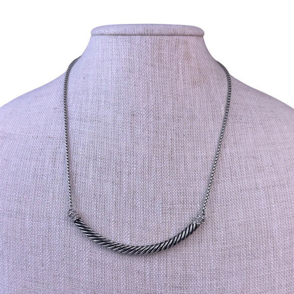 Loft Womens Silver Tone Metal Bar Pendant Necklace With Rhinestone Accent