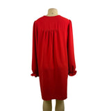 Dokotoo Womens Red Polyester Long-Sleeve V-Neck Pleated Tunic Dress Flowy Sz XL
