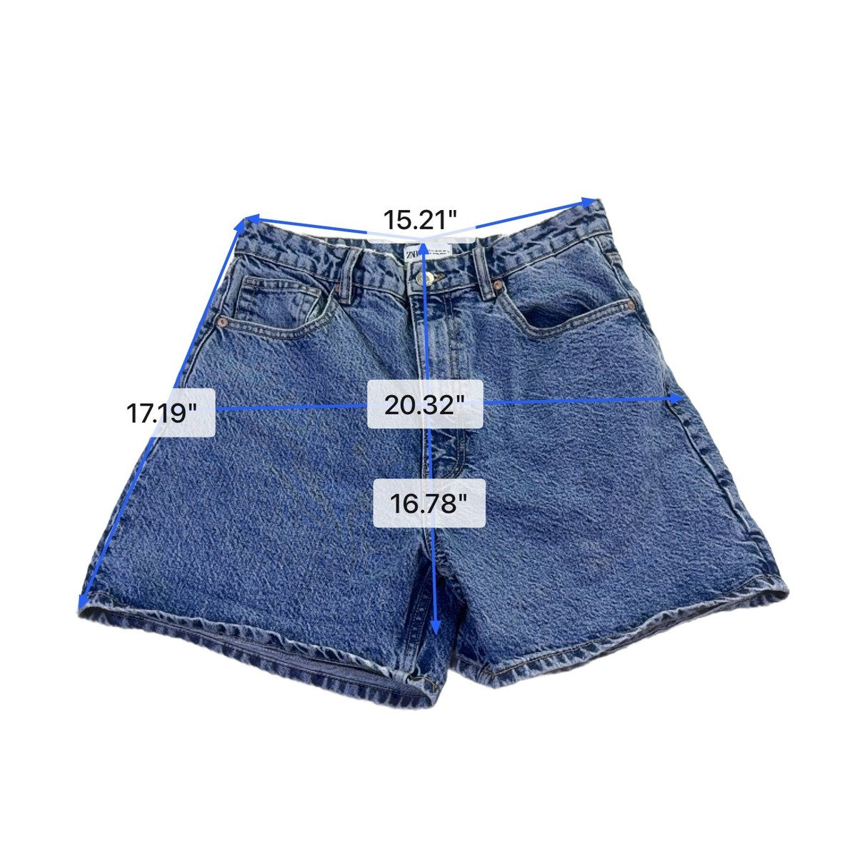 Zara Womens Blue Denim Cotton High-Waisted Casual Relaxed Shorts Size 10