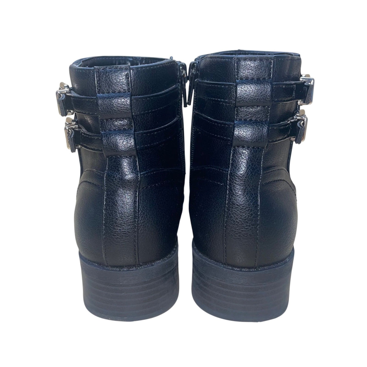 Kelly & Katie Women’s Black Faux Leather Double Buckle Ankle Boots Sz 8M