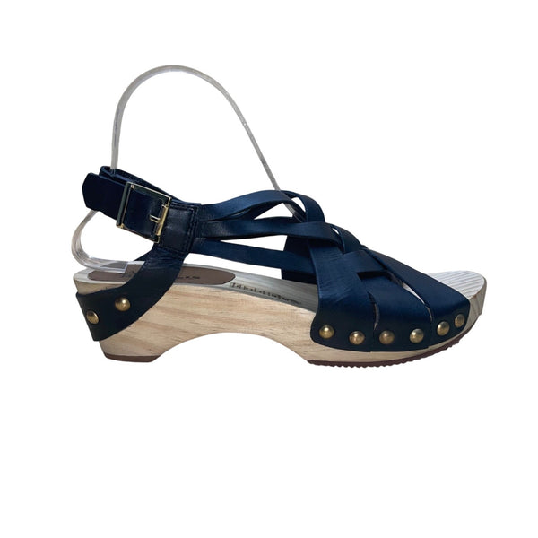 Jax & Bard Women’s Black Leather Studded Style Wooden Base Sandals Size 8.5-9 US