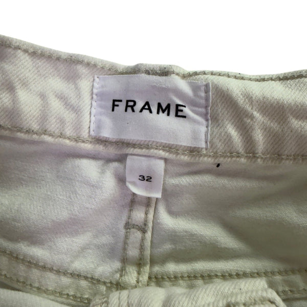 Frame Womens White Denim Frayed-Hem Wide-Leg Jeans Distressed Style Size 32