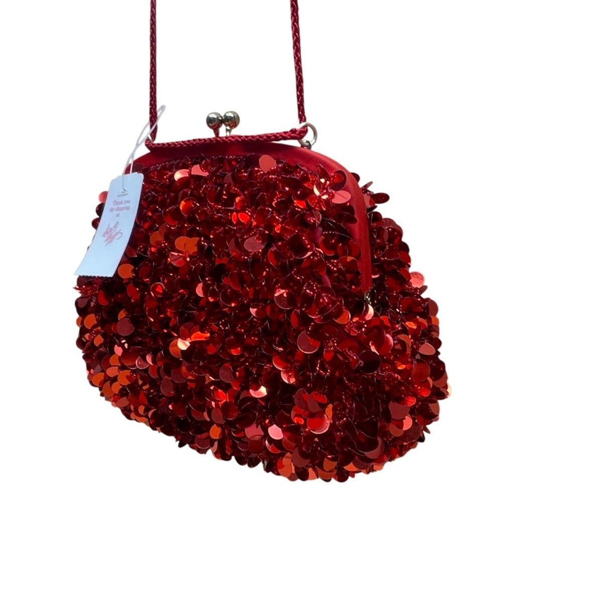 Lord & Taylor Women’s Red Sequins Evening Bag With Chain Strap & Satin Interior
