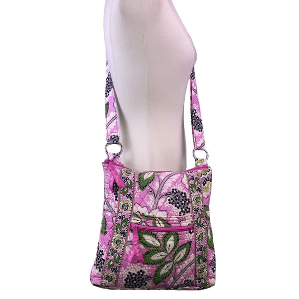 Vera Bradley Women’s Pink & Green Quilted Floral Print Adjustable Crossbody Bag