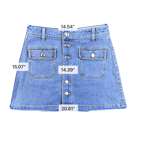 American Eagle Womens Light Blue Denim Button-Front Mini Skirt Stretch Cotton Si