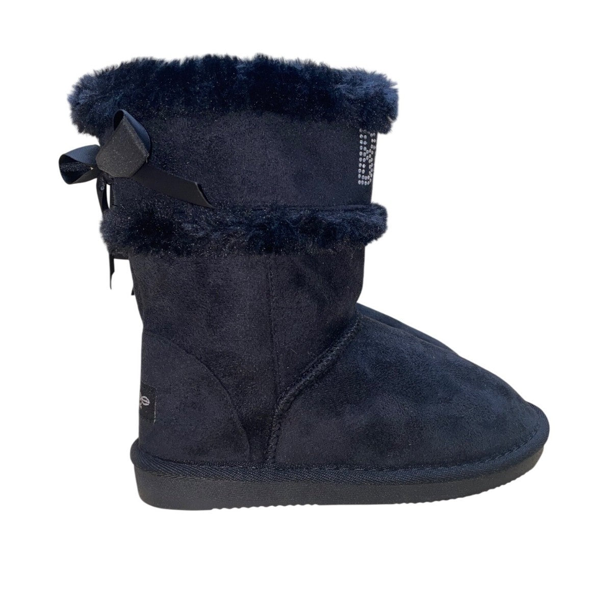 Bebe Girls Black Faux Suede Rhinestone Bow Winter Boots Size 13