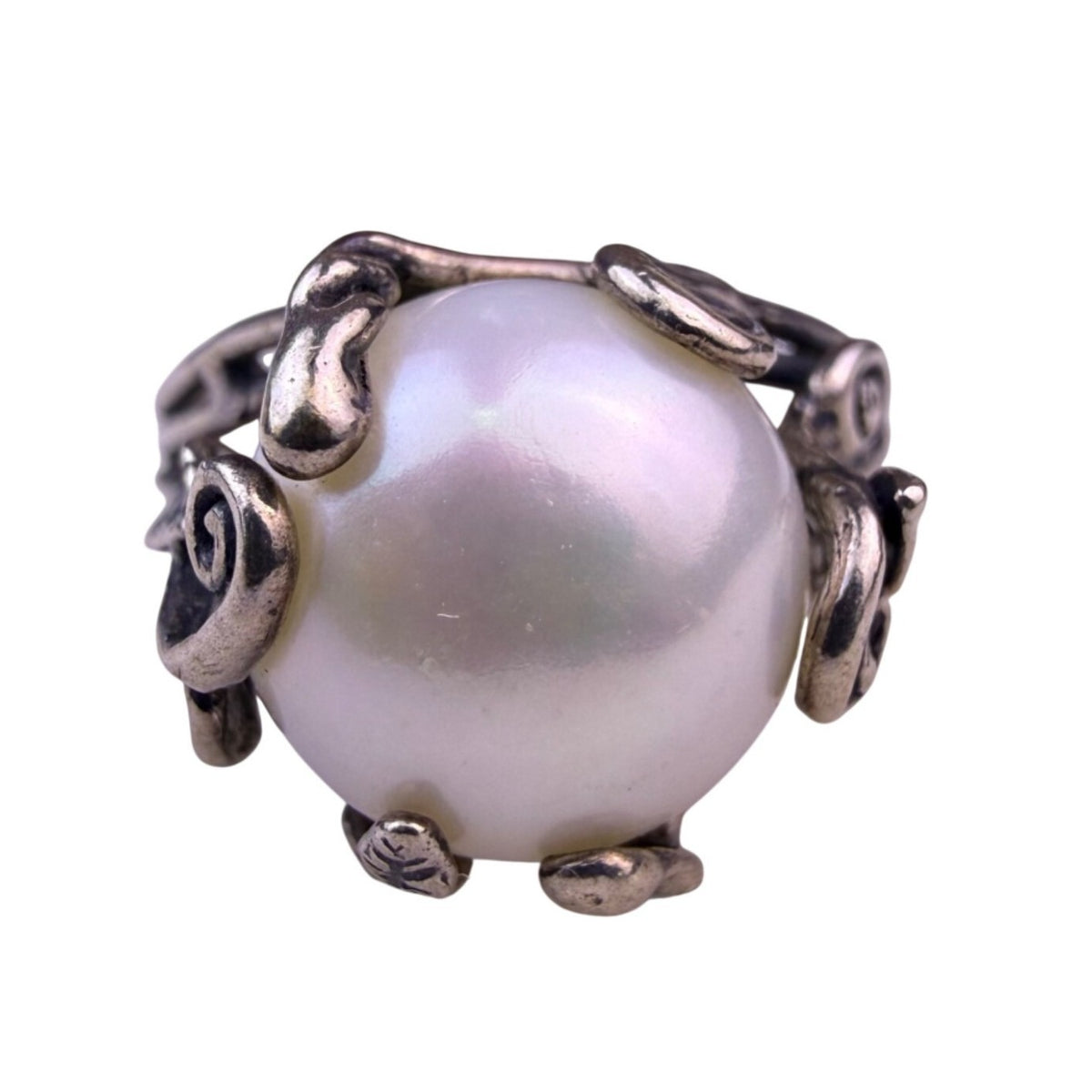 Sterling Silver Womens White Pearl Ring Leaf Branch Handmade Elegant Look