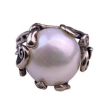 Sterling Silver Womens White Pearl Ring Leaf Branch Handmade Elegant Look