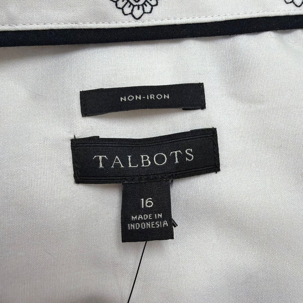 Talbots Womens White Non-Iron Short Sleeve Button-Down Shirt Size 16