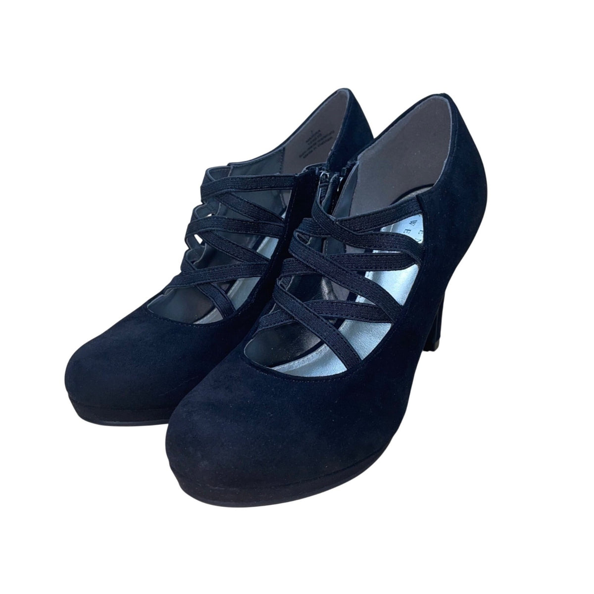 Lauren Blakwell Women’s Black Suede Crisscross Strap Marika Platform Pumps Sz 7