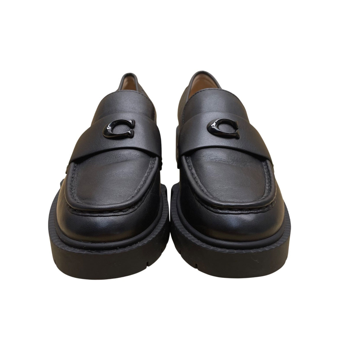 Coach Women's Black Leather With Lug Sole Elegant Slip-On Loafers Size 8B