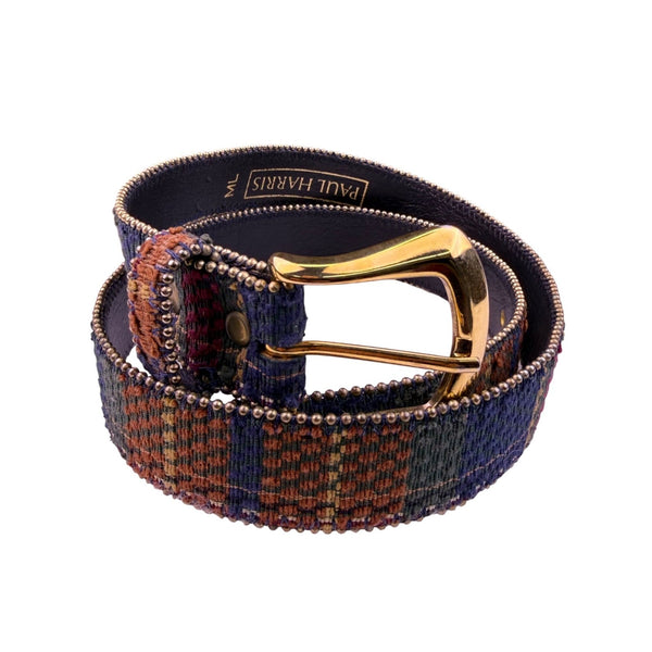 Paul Harris Womens Multicolor Fabric & Leather Belt Plaid Design Sz M