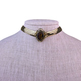 Whiting Davis Womens Gold Tone Metal Oval Cameo Mesh Choker Necklace Adjustable